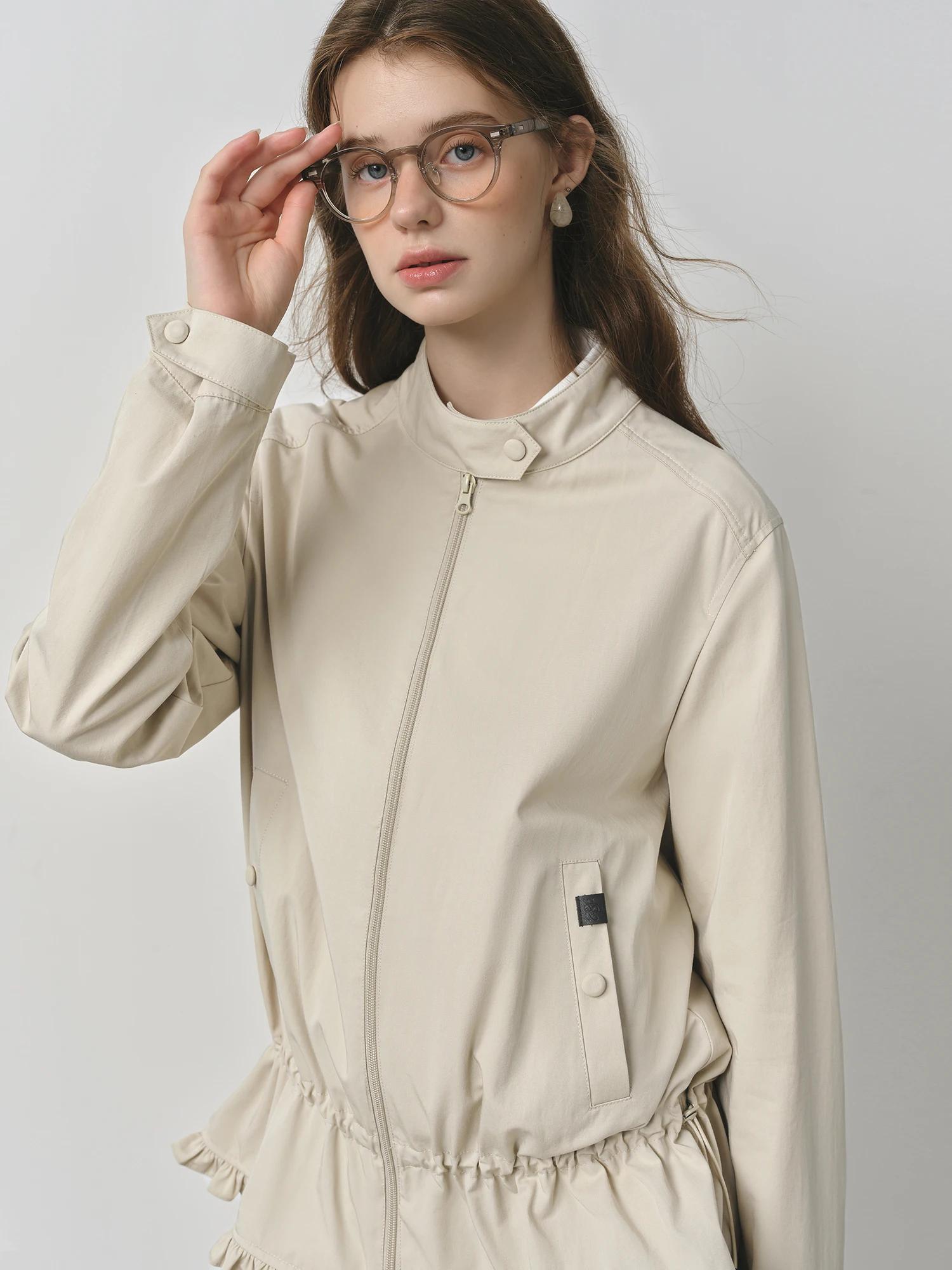 FSLE 2025 nouvelles femmes épaule droite col montant veste 2025 automne Style coréen cordon doux fle