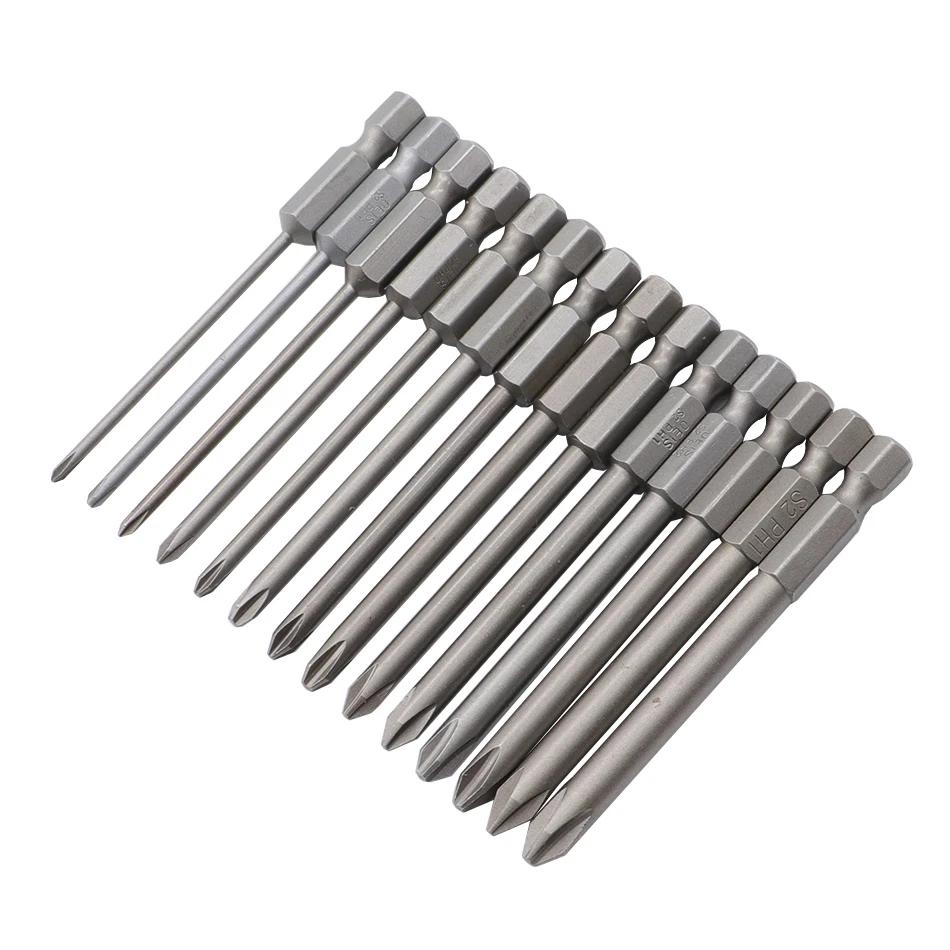 Embout de tournevis Phillips en acier allié S2, 50mm 75mm 100mm 150mm, 12 pièces/15 pièces, avec emb
