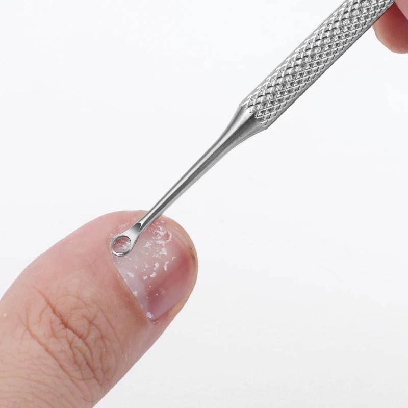 Pousse-cuticules en acier inoxydable à tête biseautée, outil de manucure pour le nail art et le lima