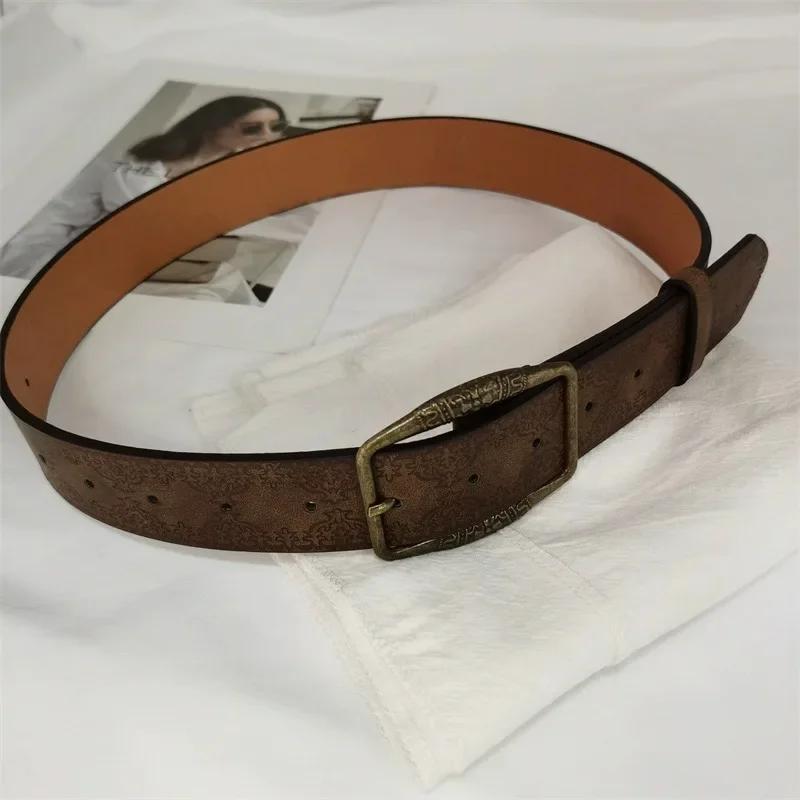 Ceinture de taille en cuir PU pour femme, ceinture assortie, motif rétro, imprimé environnemental, m