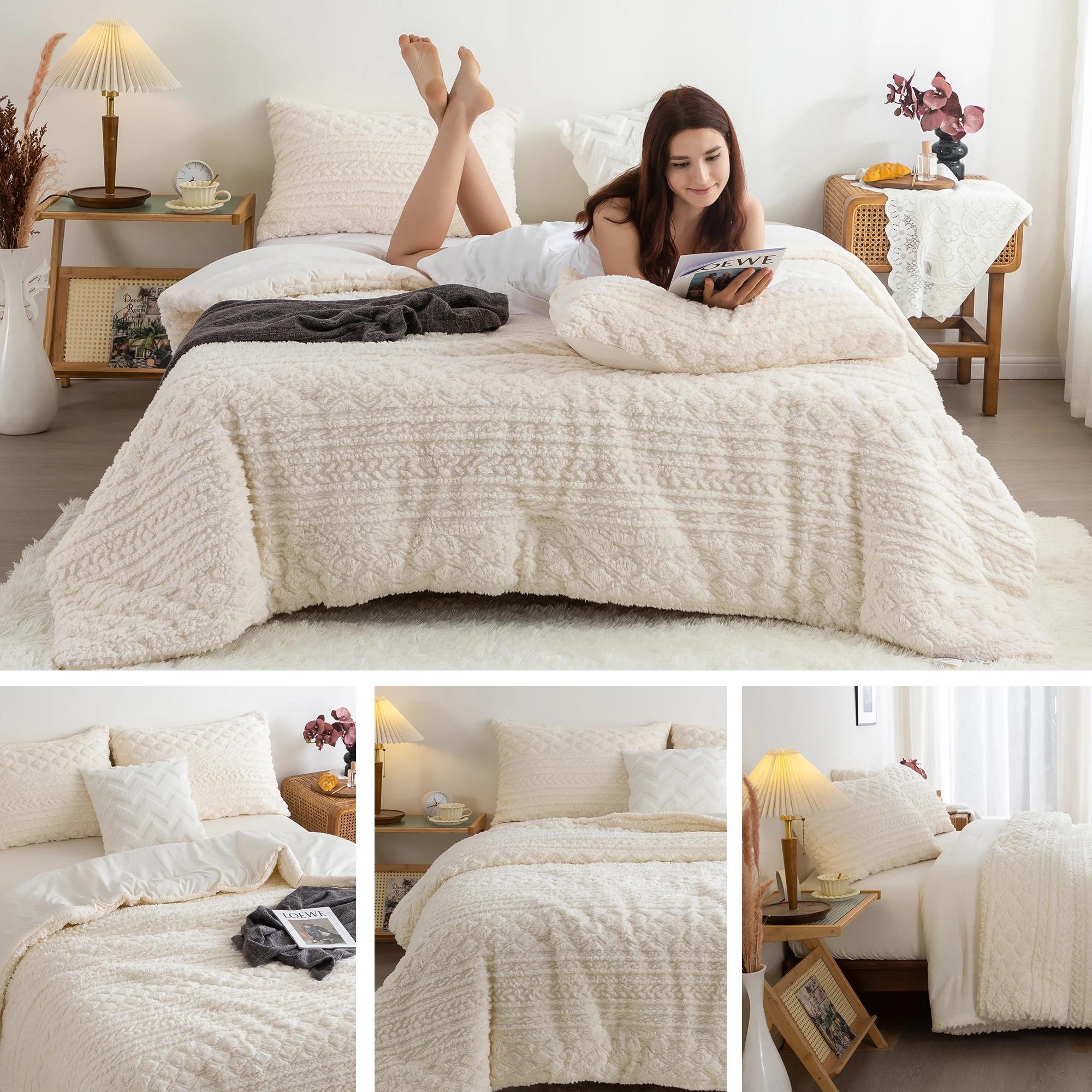 Ensemble de couette en duvet moelleux en coton Sherpa, peluche Smile, capitonné Boho, ultra-doux, lé