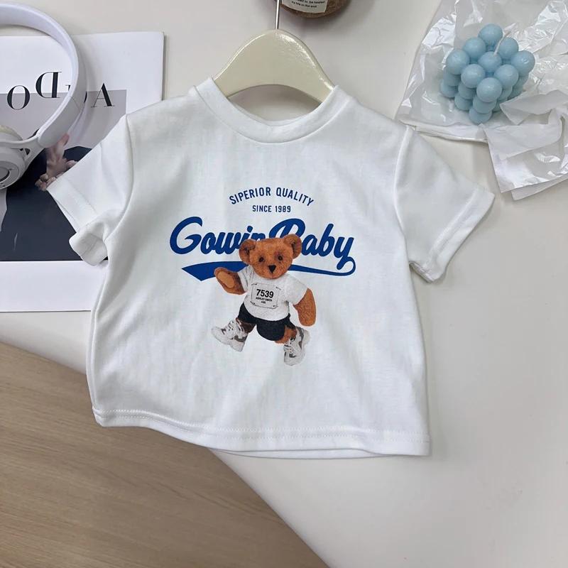 Ensemble de vêtements d'été pour filles, T-Shirt à manches courtes + jupe à carreaux imprimé ours de