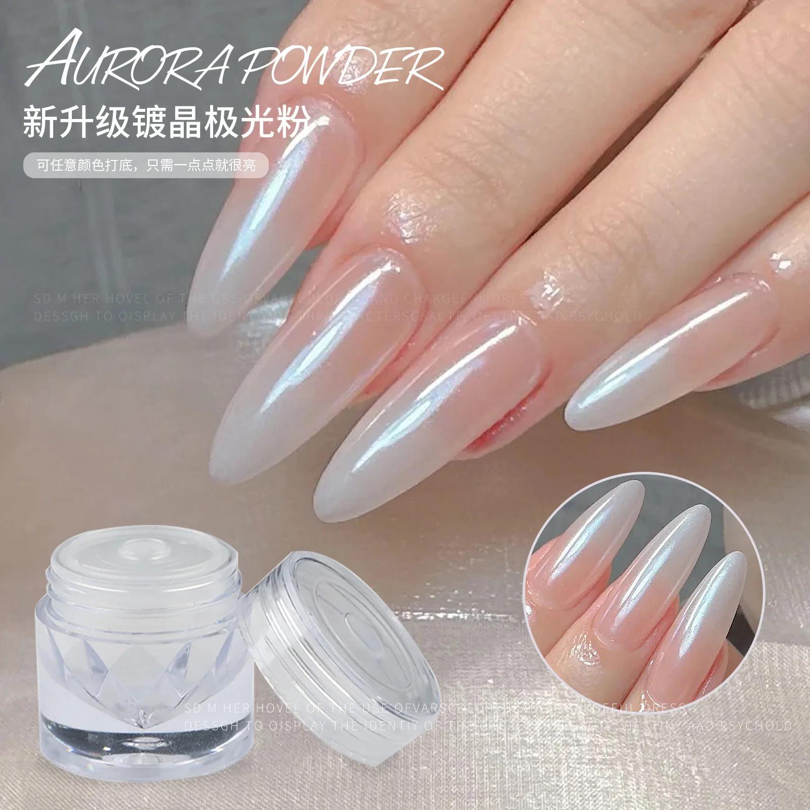 Poudre à ongles chromée nacrée blanche, effet miroir brillant, pigment irisé magique, clair de lune,