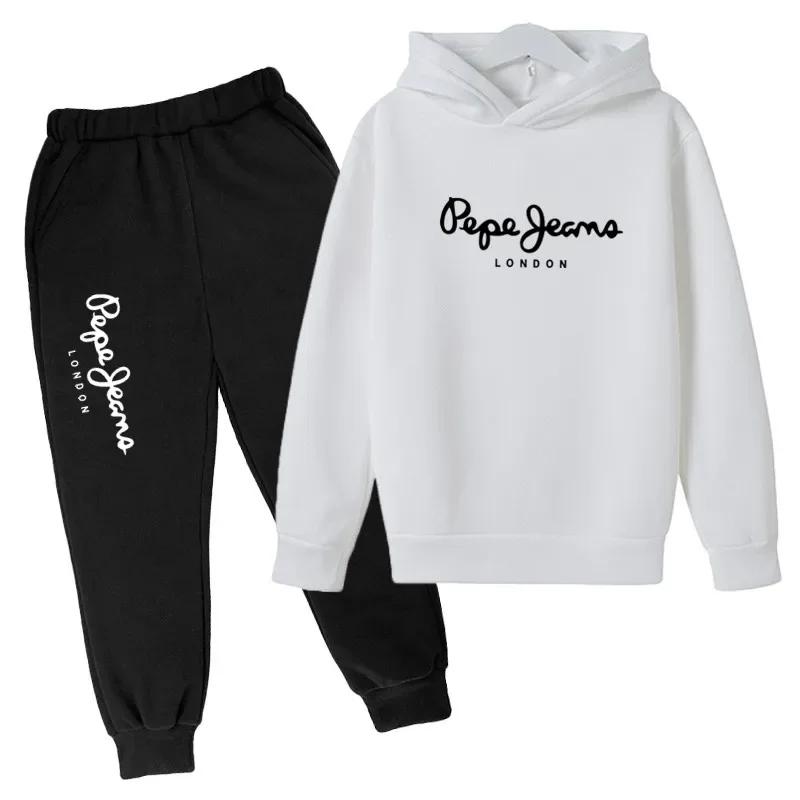 Sweat à capuche + pantalon pour loisirs, 2 pièces, lettres imprimées, survêtements pour garçons et f