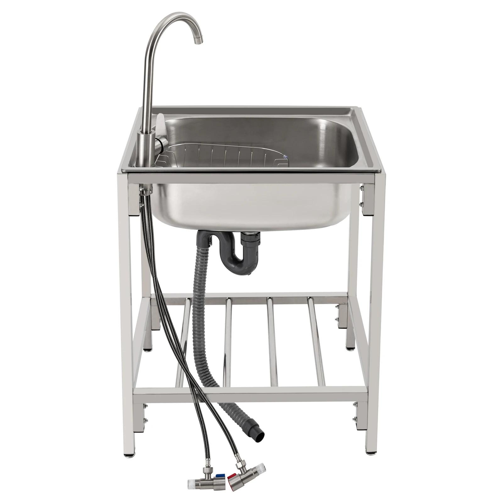 Lavabo à main en acier inoxydable à cuve unique, commercial, autoportant