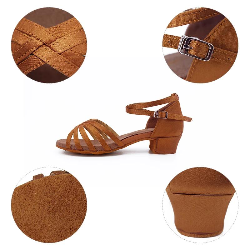 Chaussures latines en Satin pour filles, chaussures de danse à talons bas, pour adultes, Tango, Sals