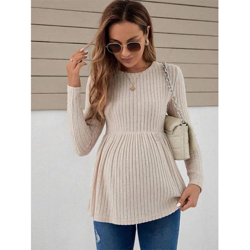 Femmes enceintes mode à manches longues tricoté printemps automne t-shirts hauts vêtements de matern