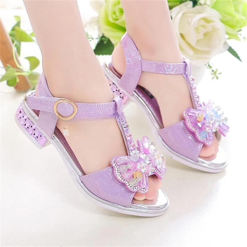 Sandales à talons plats pour filles, printemps et été, robe de princesse avec nœud, chaussures à la 