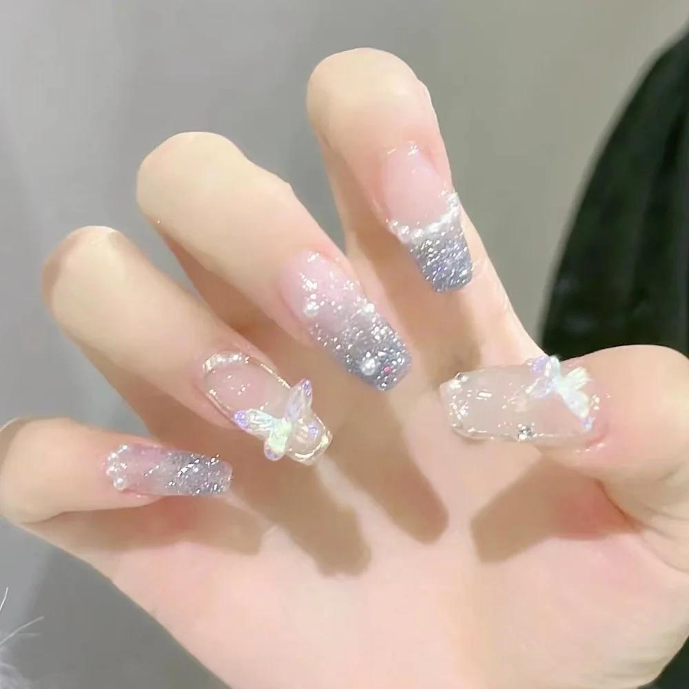 Faux ongles français amovibles en acrylique, mi-longs, ensemble de faux ongles, couverture complète,