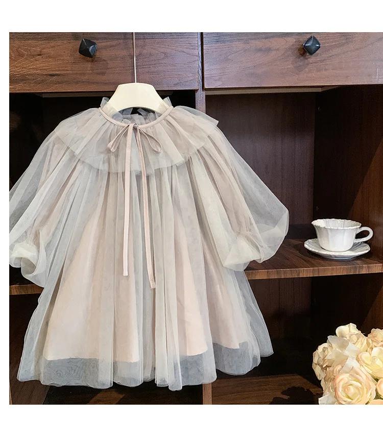 Robe en Tulle de couleur unie pour petites filles, décolleté à volants, nœud papillon au dos, manche