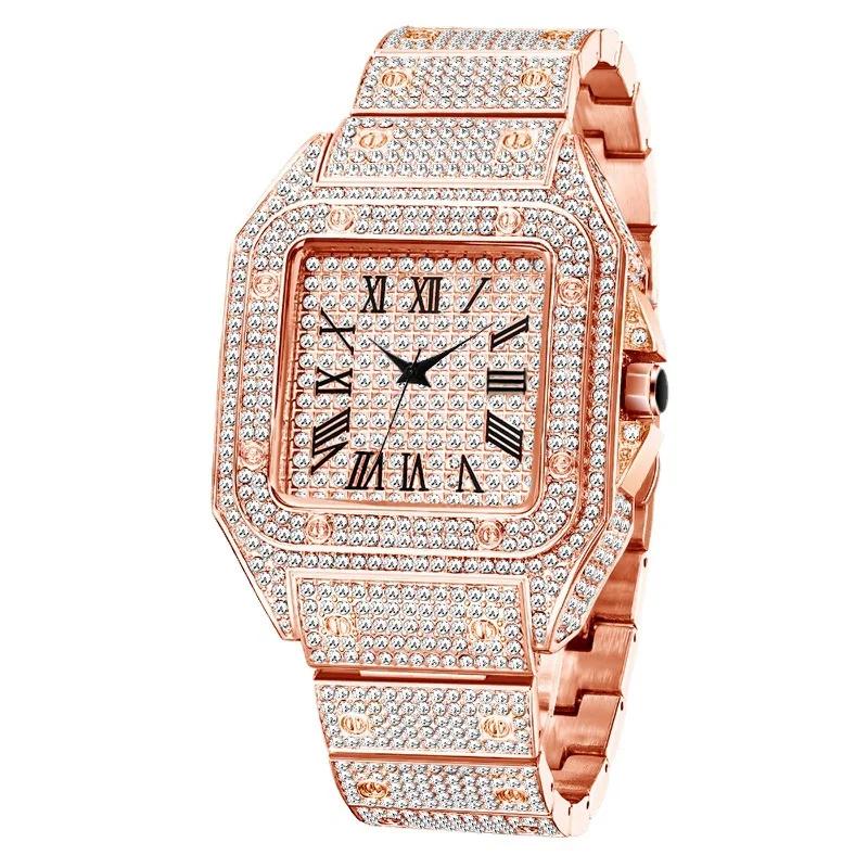 Hommes montre affaires carré ciel étoilé acier ceinture diamant incrusté européen américain mâle Rom