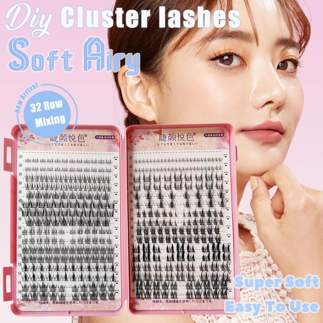 Faux cils mixtes 32 rangées, grande capacité, naturels, fournitures d'extension DIY, bouquets de cil