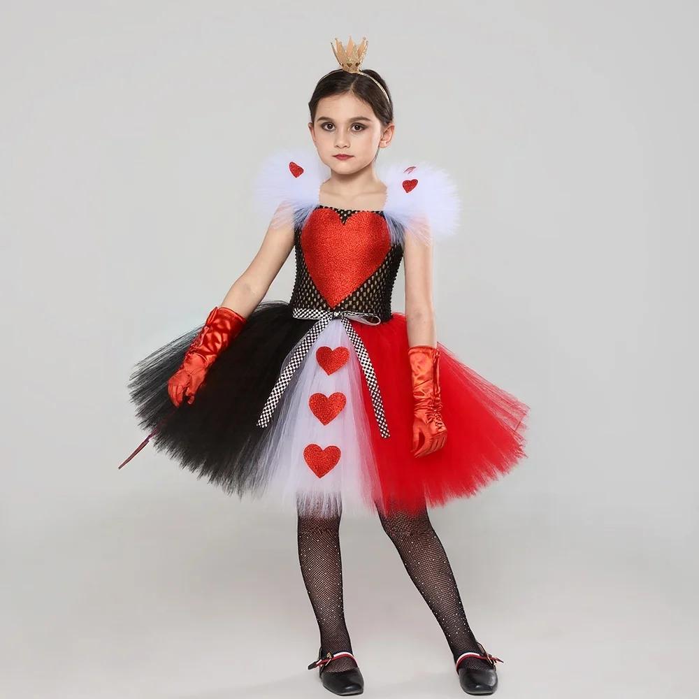 Costume Tutu reine de cœur pour filles, robe fantaisie Alice au pays des merveilles, tenue de carnav