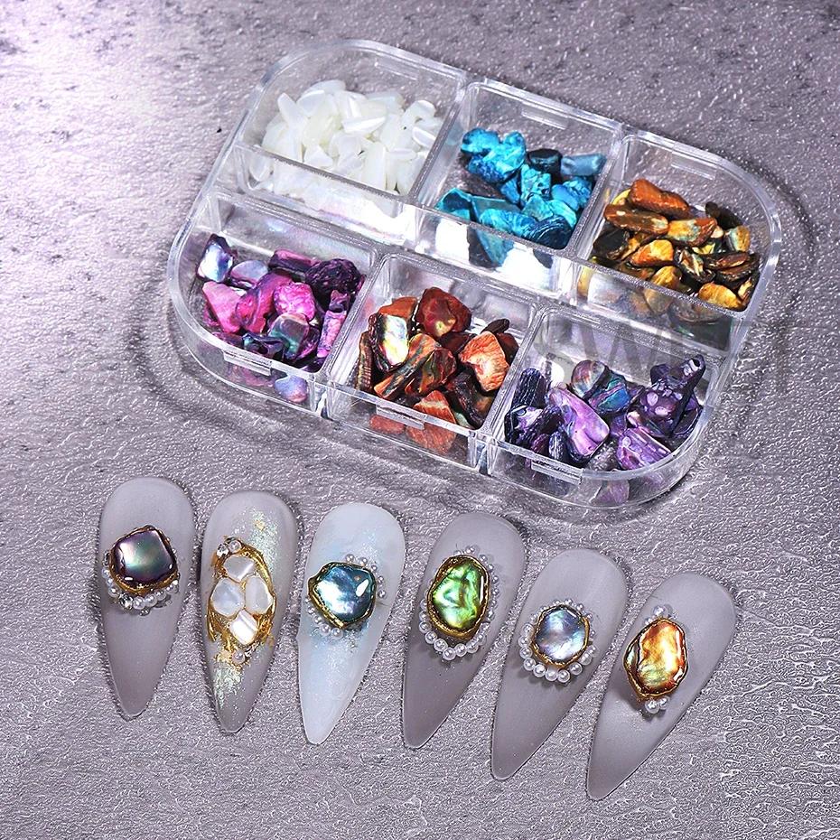 Flocons de coquillage d'ormeau, 6 grilles, décoration pour Nail Art, breloques 3D, Fragment de coqui