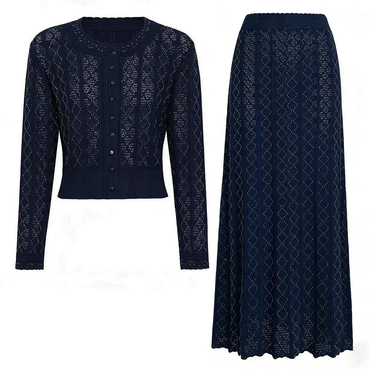 Ensemble femme haut et jupe en tricot élastique de luxe, style féminin, manches longues, nouvelle co