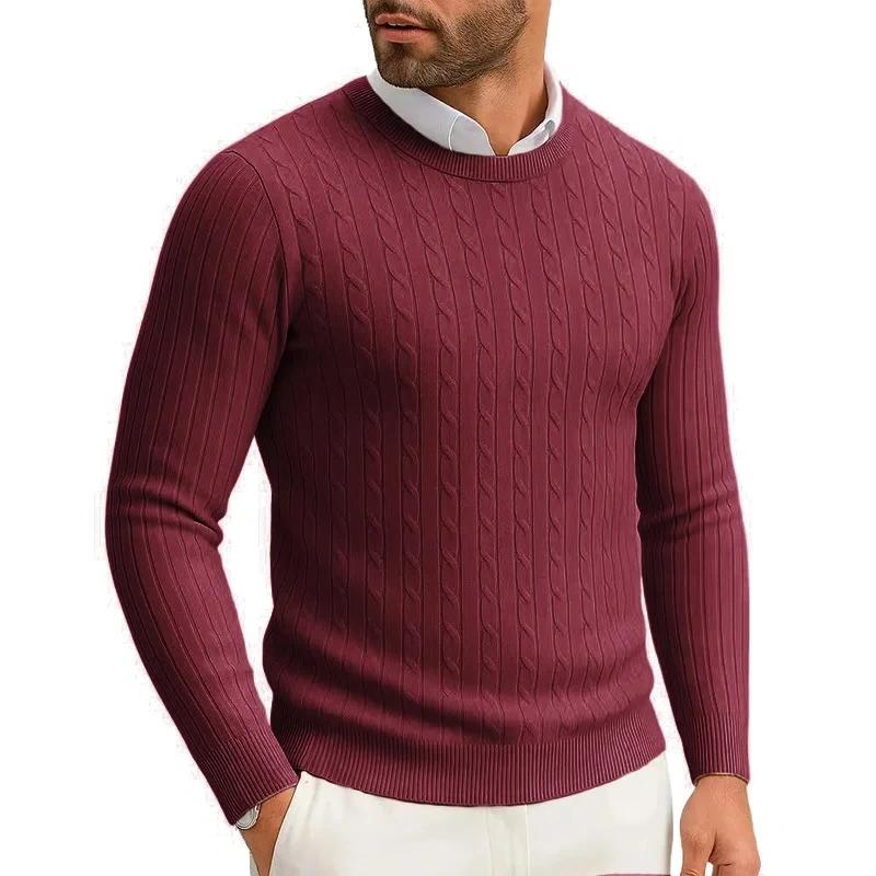 Pull tricoté à col rond pour hommes, pull à manches longues, décontracté, chaud, torsadé, à motifs, 