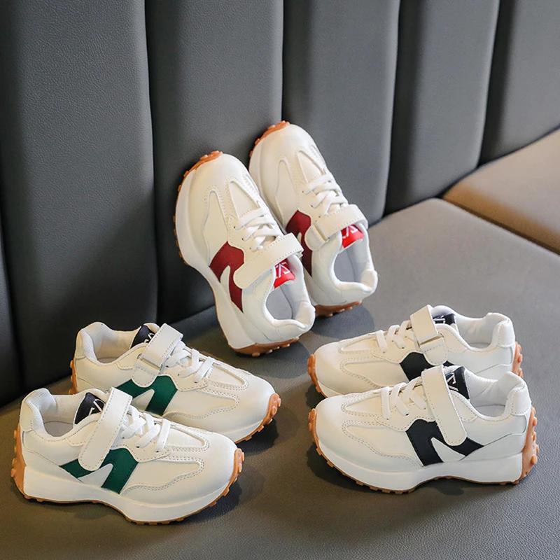 Chaussures de tennis plates en cuir PU pour enfants, baskets pour tout-petits, chaussures respirante
