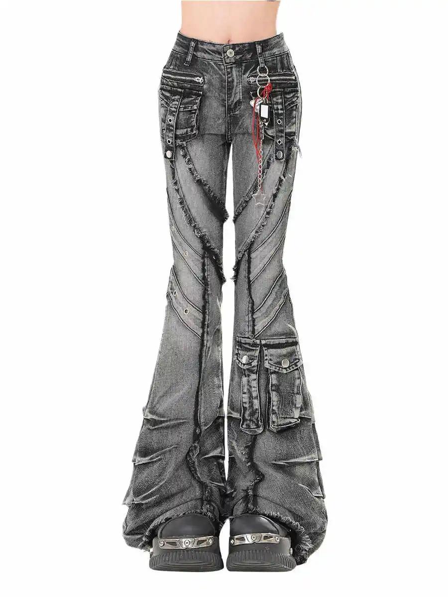 Jean évasé en denim pour femme, style japonais Y2K, collection Automne Hiver 2026, coupe cloche, des