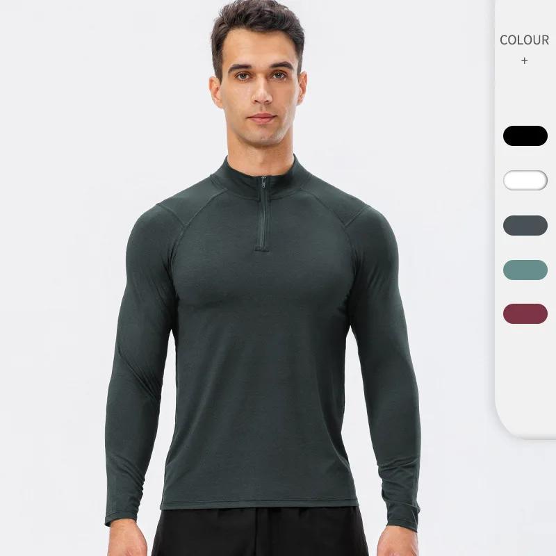 Sweat-shirt à manches longues pour hommes, haut de course à séchage rapide, demi-fermeture éclair, c