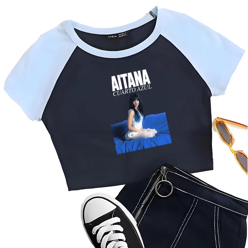 T-Shirt graphique Singer Aitana Cuarto Azul Tour pour filles et femmes, col rond, manches courtes
