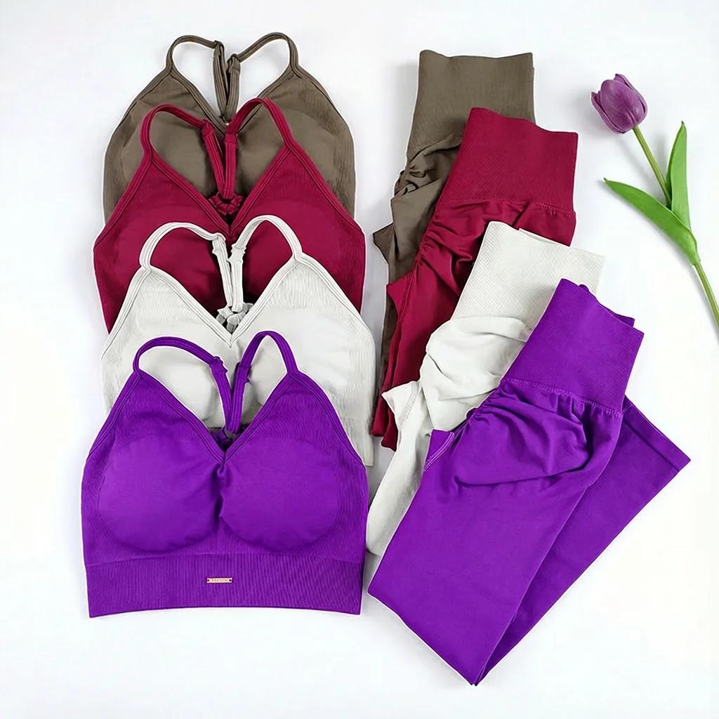 Ensemble de yoga sans couture pour femmes, soutien-gorge de sport taille haute, leggings, ensemble d
