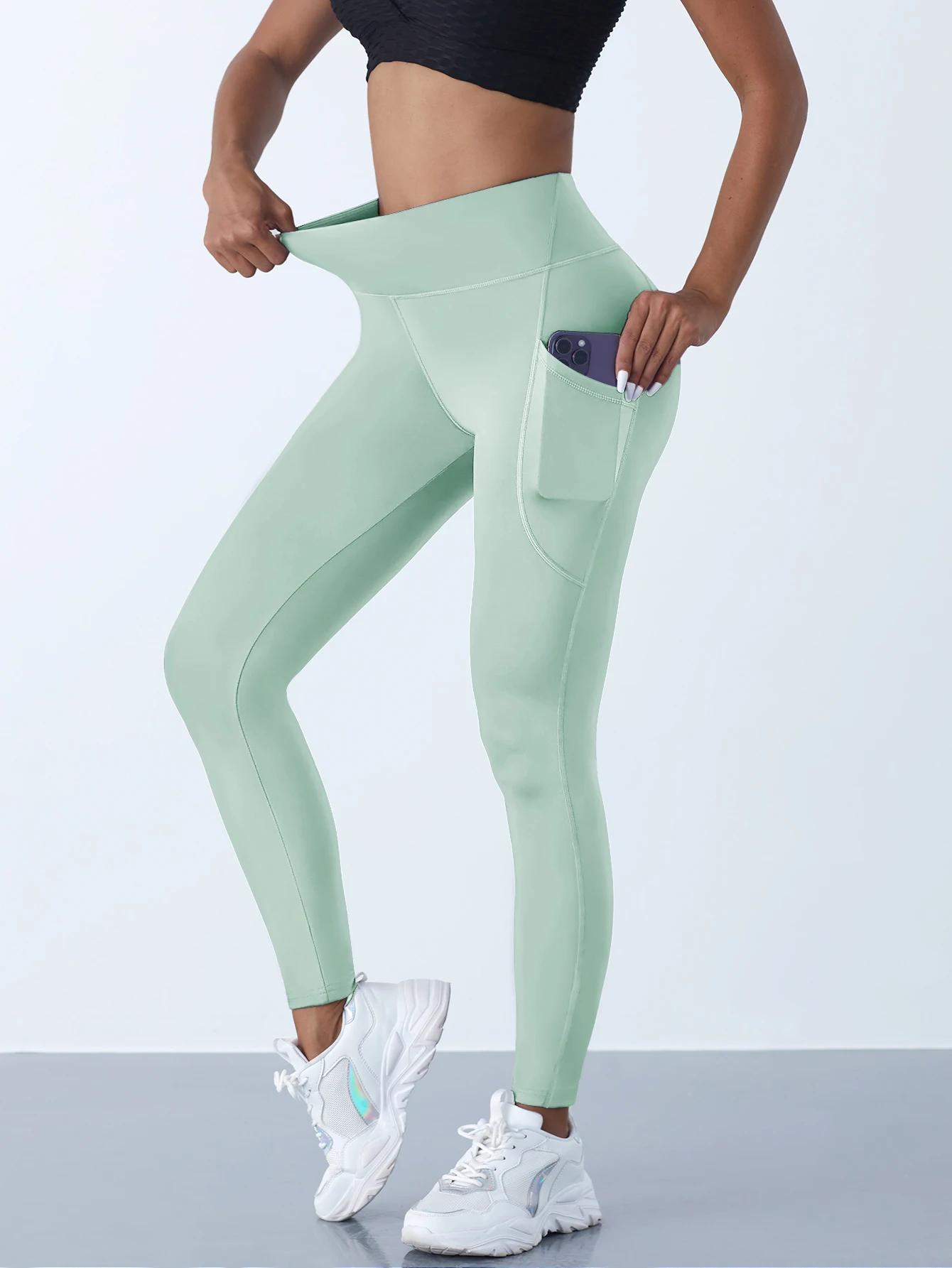 Femmes taille haute élastique entraînement Yoga Leggings contrôle du ventre avec poches latérales pa