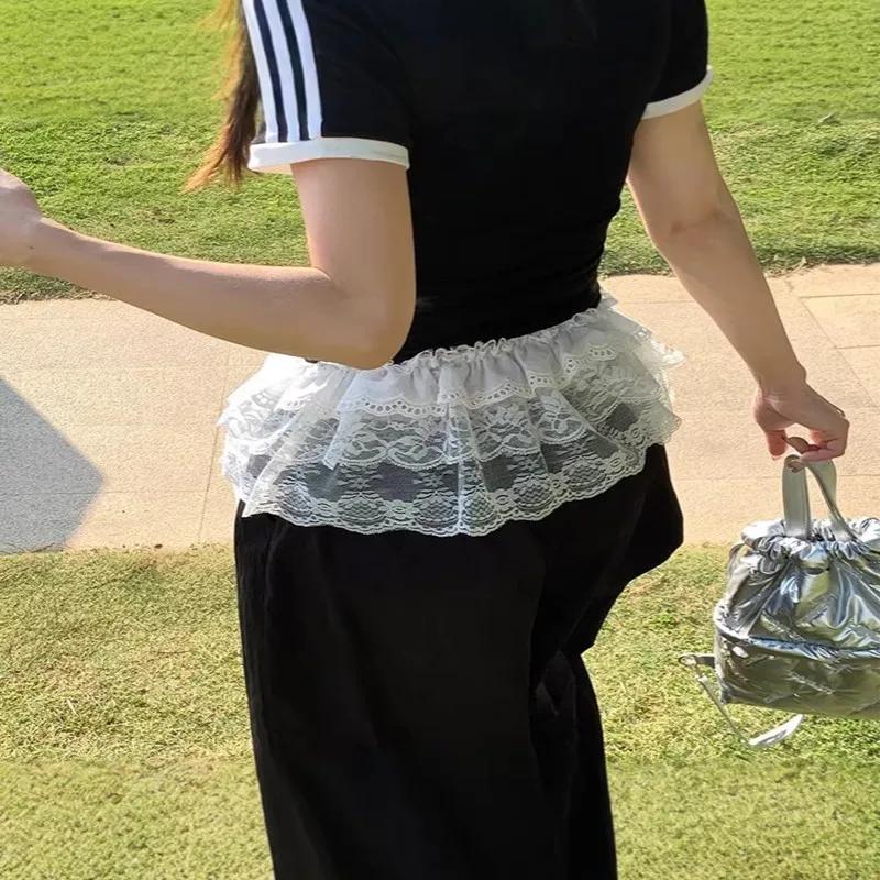 2026 Jupes coréennes uniques en gaze superposée avec dentelle, coupe trapèze courte, mini-jupes blan
