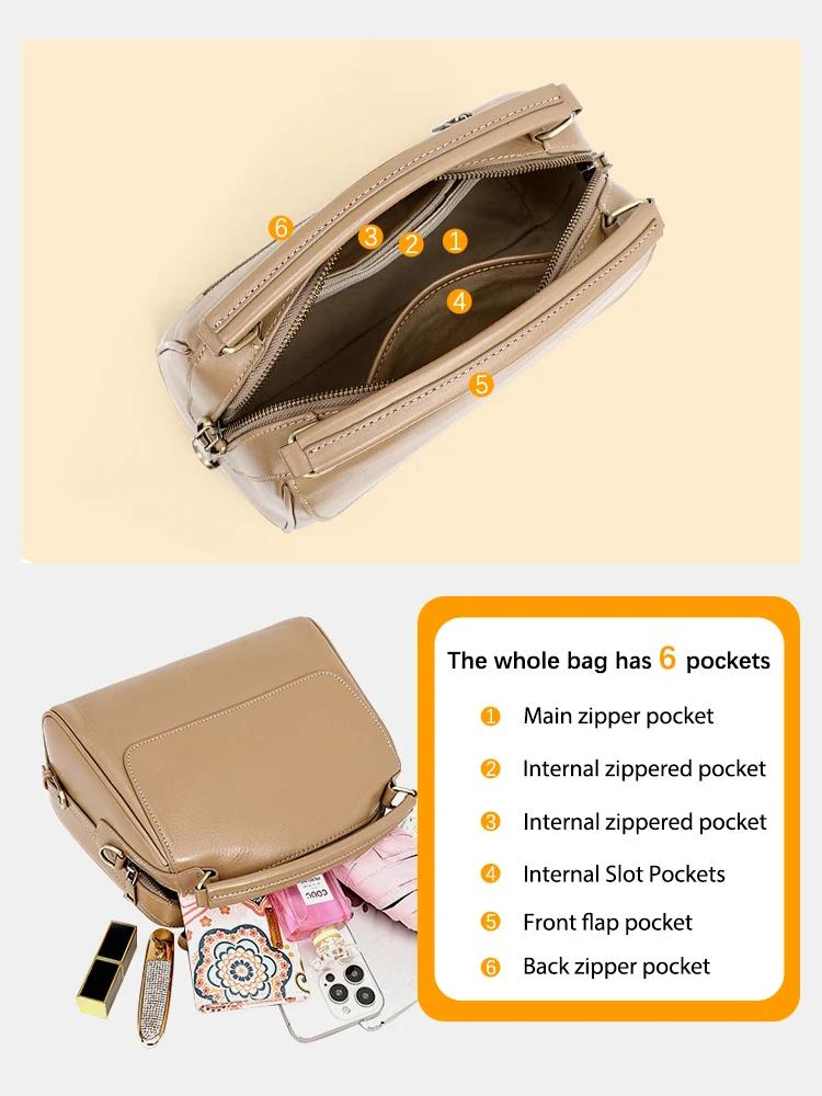 Zency sac à main en cuir véritable pour femme sac à bandoulière en peau de vache grande capacité Bos