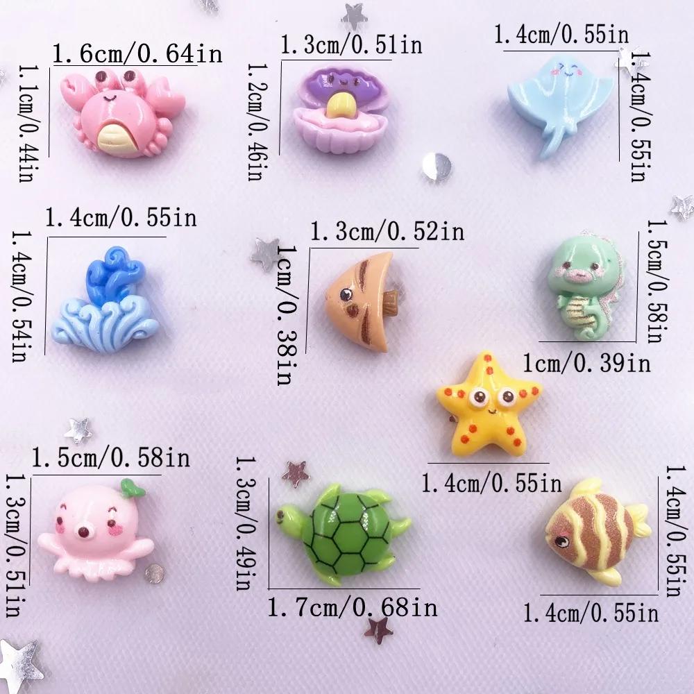 30 pièces résine colorée Mini tortues crabes poisson étoile de mer hippocampe algues organisme marin