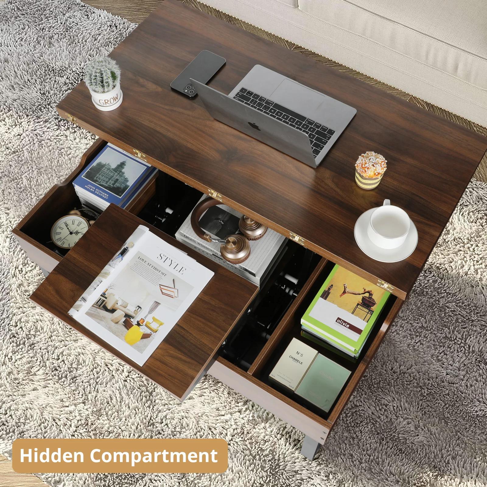 VOWNER-Table basse relevable 3 en 1, multifonctionnelle, avec compartiment GNE, pour la salle de séj