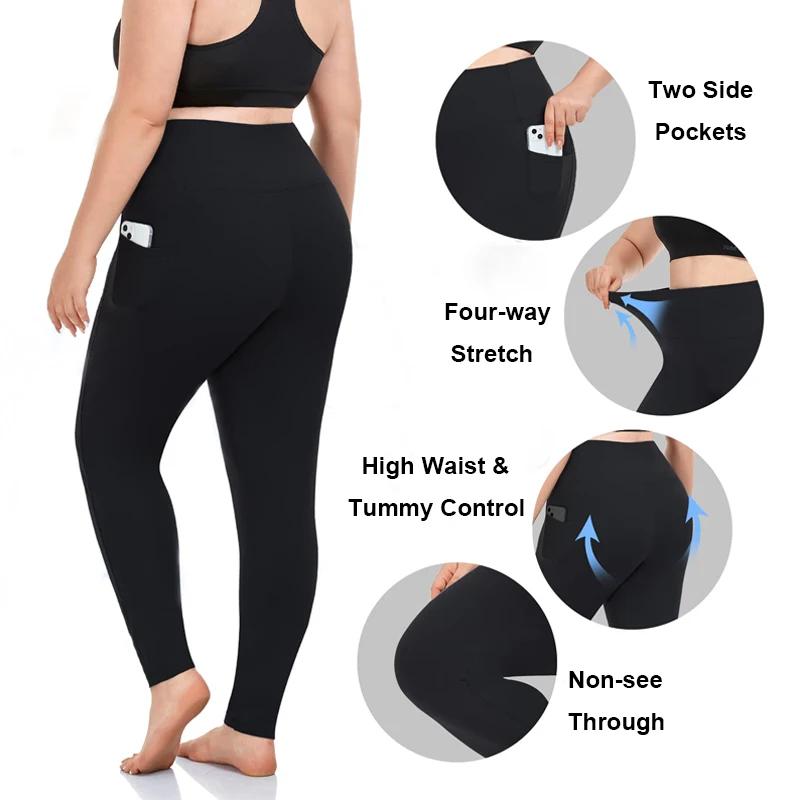 VITALINOVO Leggings grande taille avec poches pour femme taille haute contrôle du ventre pantalon de