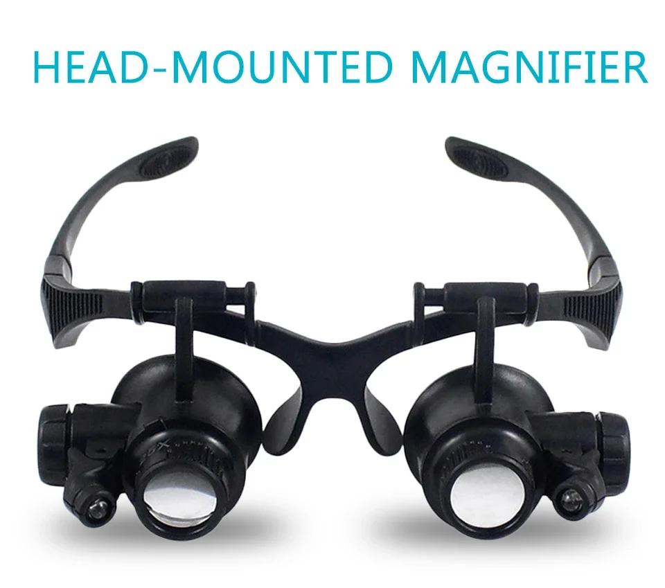 Nouveau bandeau lumière LED lunettes Loupe 10X 15X 20X 25X Double lentille de Loupe pour horloger bi