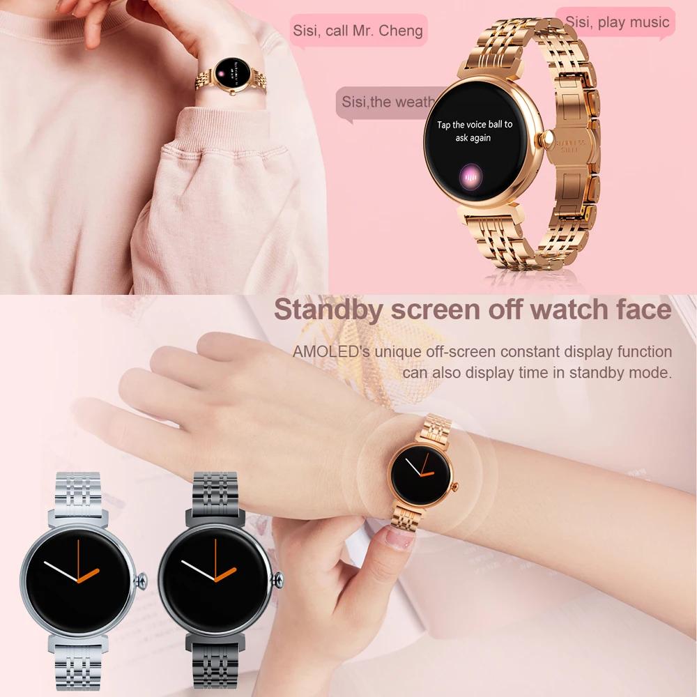 Montre intelligente à écran AMOLED pour dames, petit écran, corps en métal, appel Bluetooth, afficha