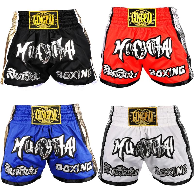Short de boxe thaïlandaise brodé pour hommes et femmes, short de boxe thaïlandaise pour enfants, sat