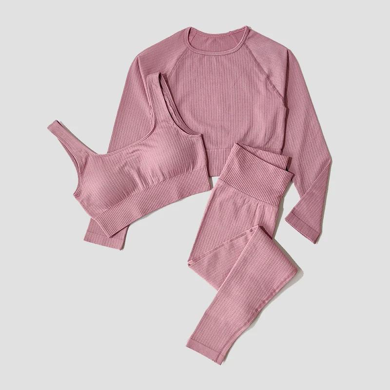 WAREBALL Ensemble de Vêtements de Yoga, Legging, Brassière et Haut à Manches longues, Sans Couture, 