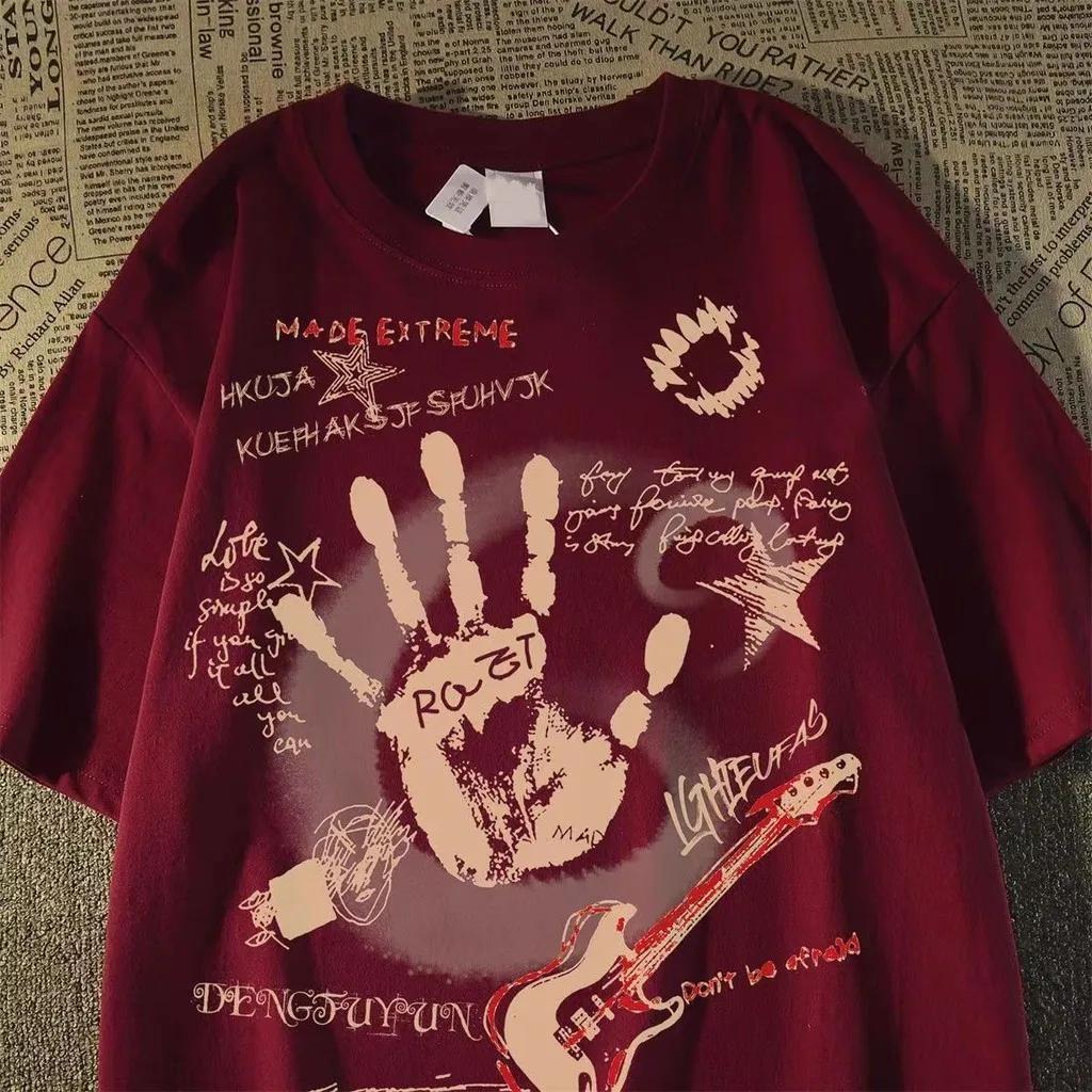 T-shirt à manches courtes et col rond pour hommes/femmes, Vintage américain, coréen Inst, nouveau ha