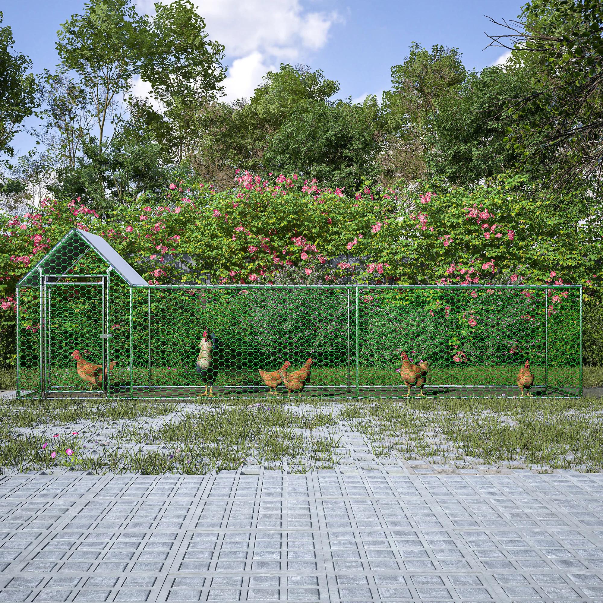 Maison de Poule Jetable en Métal de 16x3 Pieds, Maison de Poulailler avec Couvercle