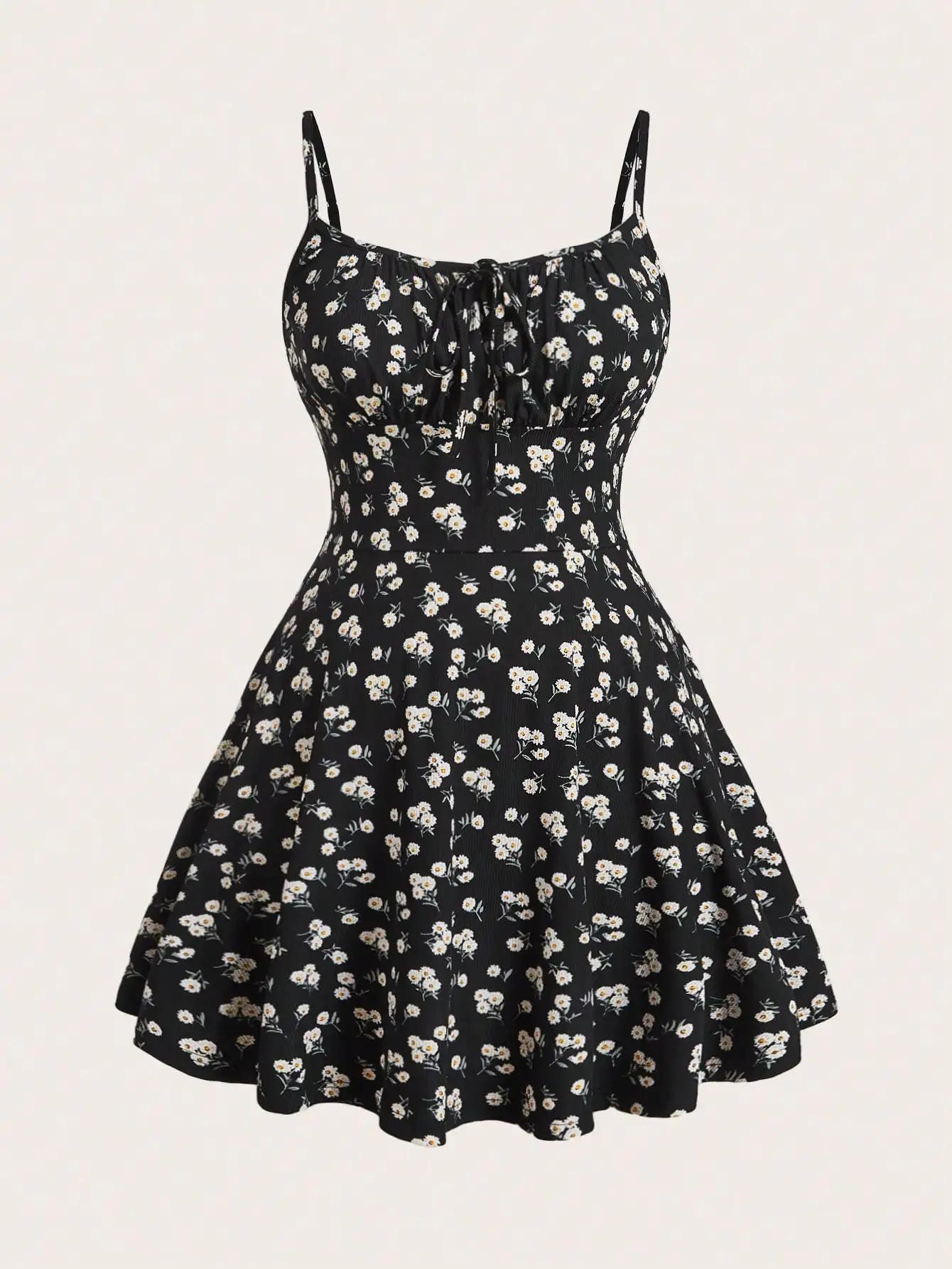 Robe camisole florale élégante, sans manches, à fines bretelles, nouvelle mode
