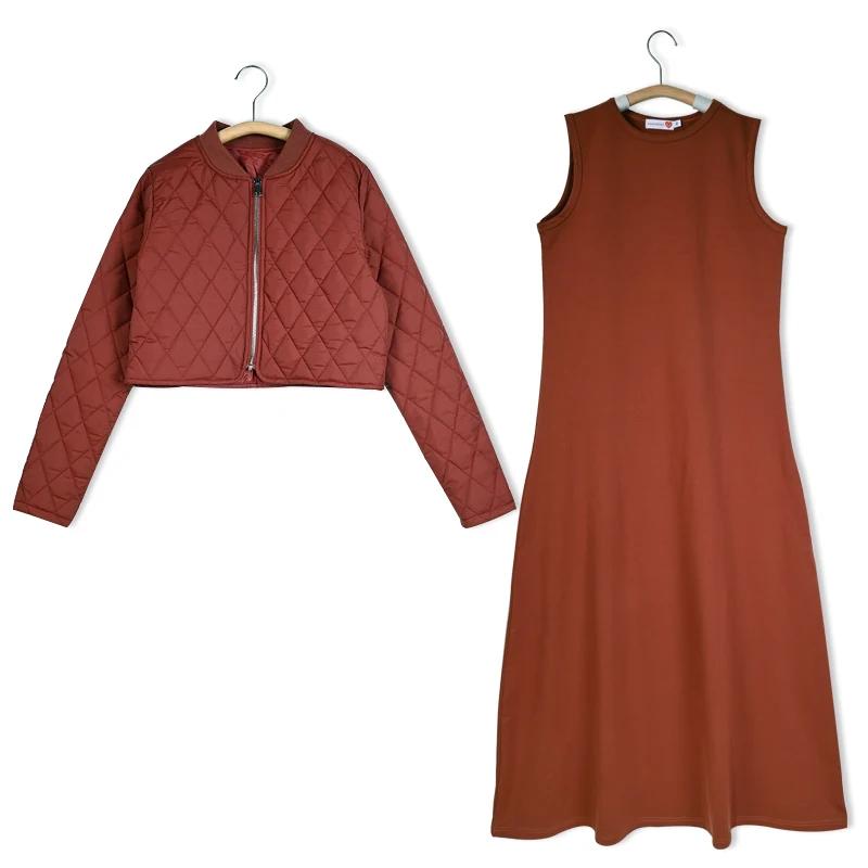 Femme cardigan et sans manches maxi robe tenue décontractée 50-éponge robe col rond manches longues 