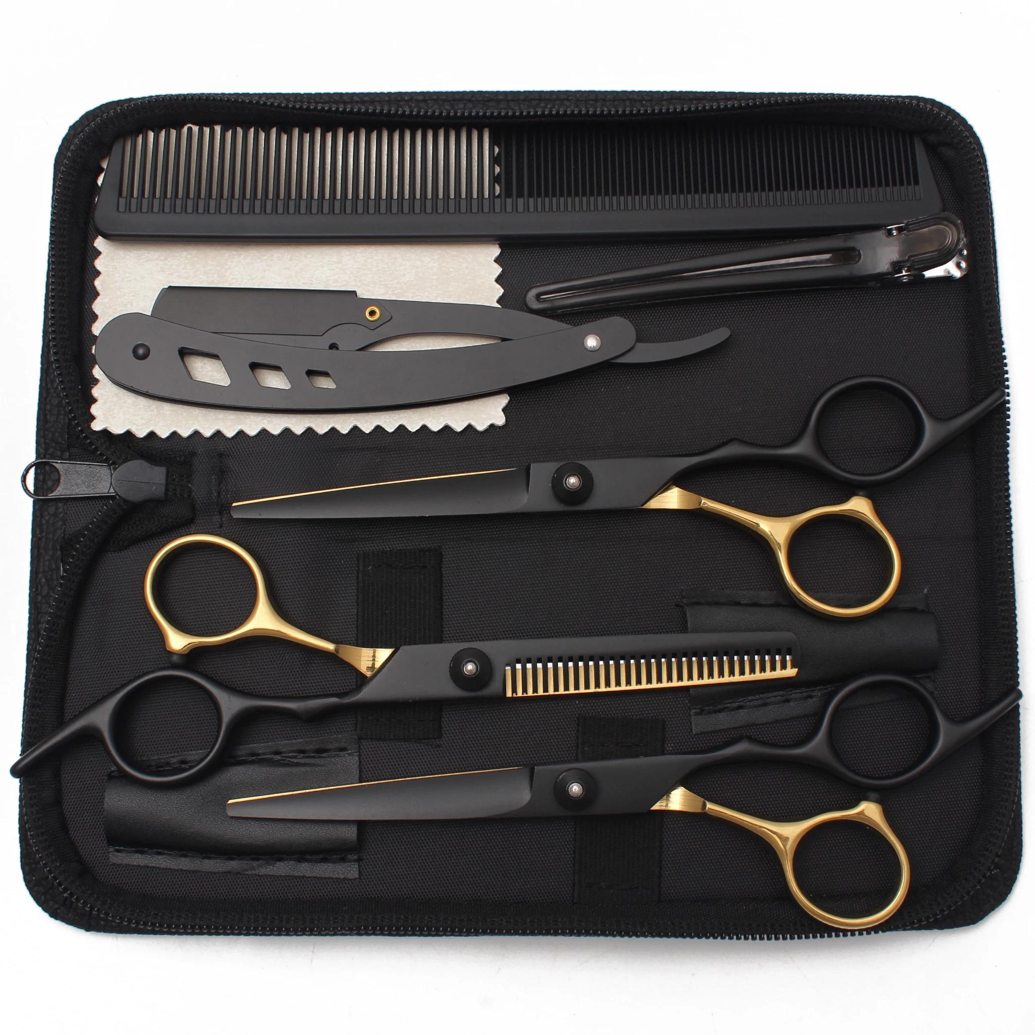 Ciseaux de coiffure ciseaux à cheveux noir-or professionnel 6 "JP ciseaux amincissants en acier inox
