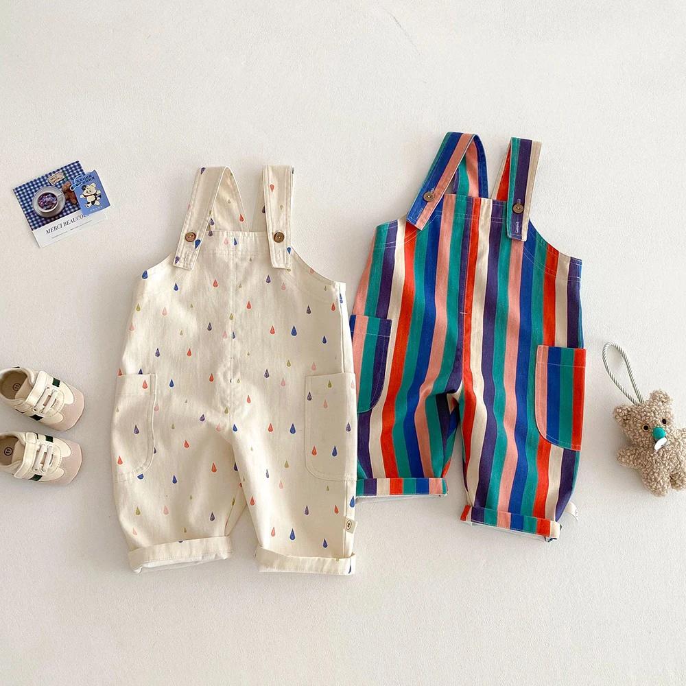 Vêtements de printemps unisexes pour enfants, salopette à la mode, combinaisons à pois rayés, costum