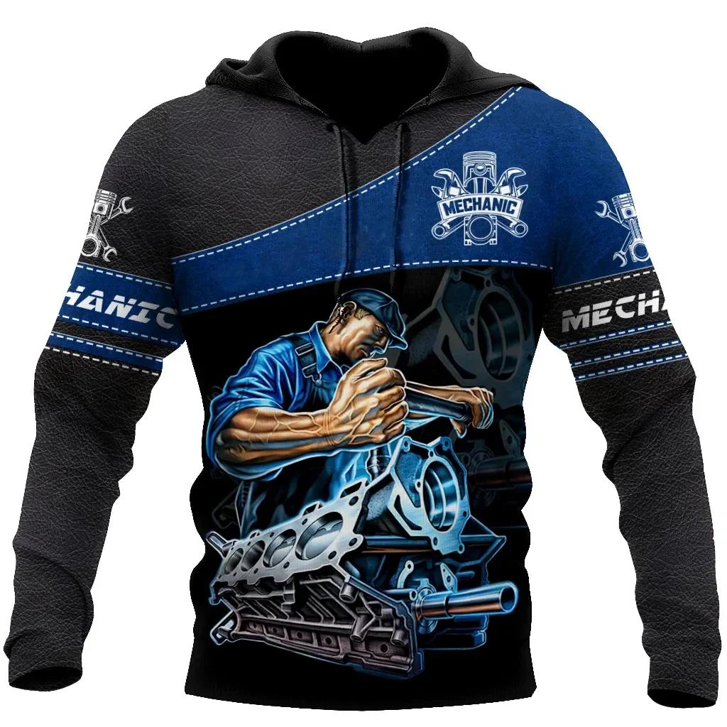 Sweat à capuche pour hommes T-Shirt Vintage automne vêtements mécanicien impression 3d hauts mode ru