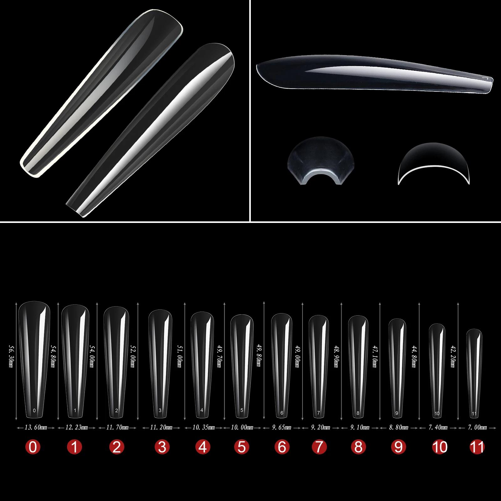 240 pièces/boîte coffins transparents avec faux autocollants pour ongles en denim extra-long pour po
