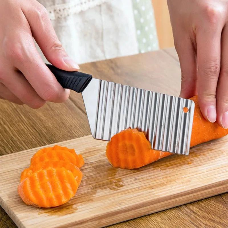 Trancheuse de pommes de terre en acier inoxydable, coupe-pâte, couteau ondulé, hachoir à légumes, ou