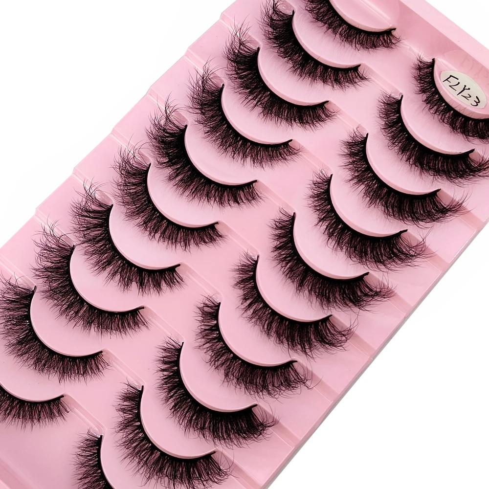 Faux-cils 3D en faux vison, 10 paires, faits à la main, naturels, nude, maquillage, imitation, crois
