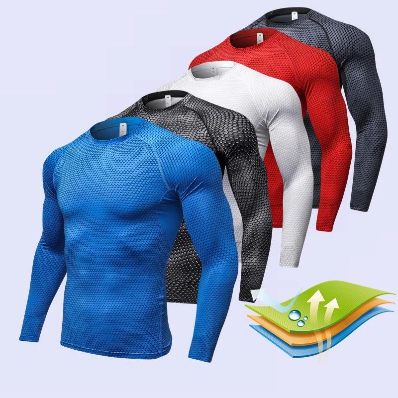 Chemise manches longues Homme élastique séchage rapide - T-Shirt gymnastique serré - Sous-vêtements athlétiques entraînement