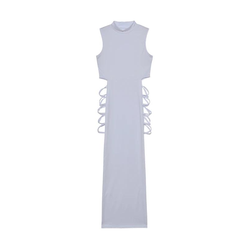 Robe à découpes croisées pour femmes, robe en fibre à col montant avec batterie sexy, vêtements pour