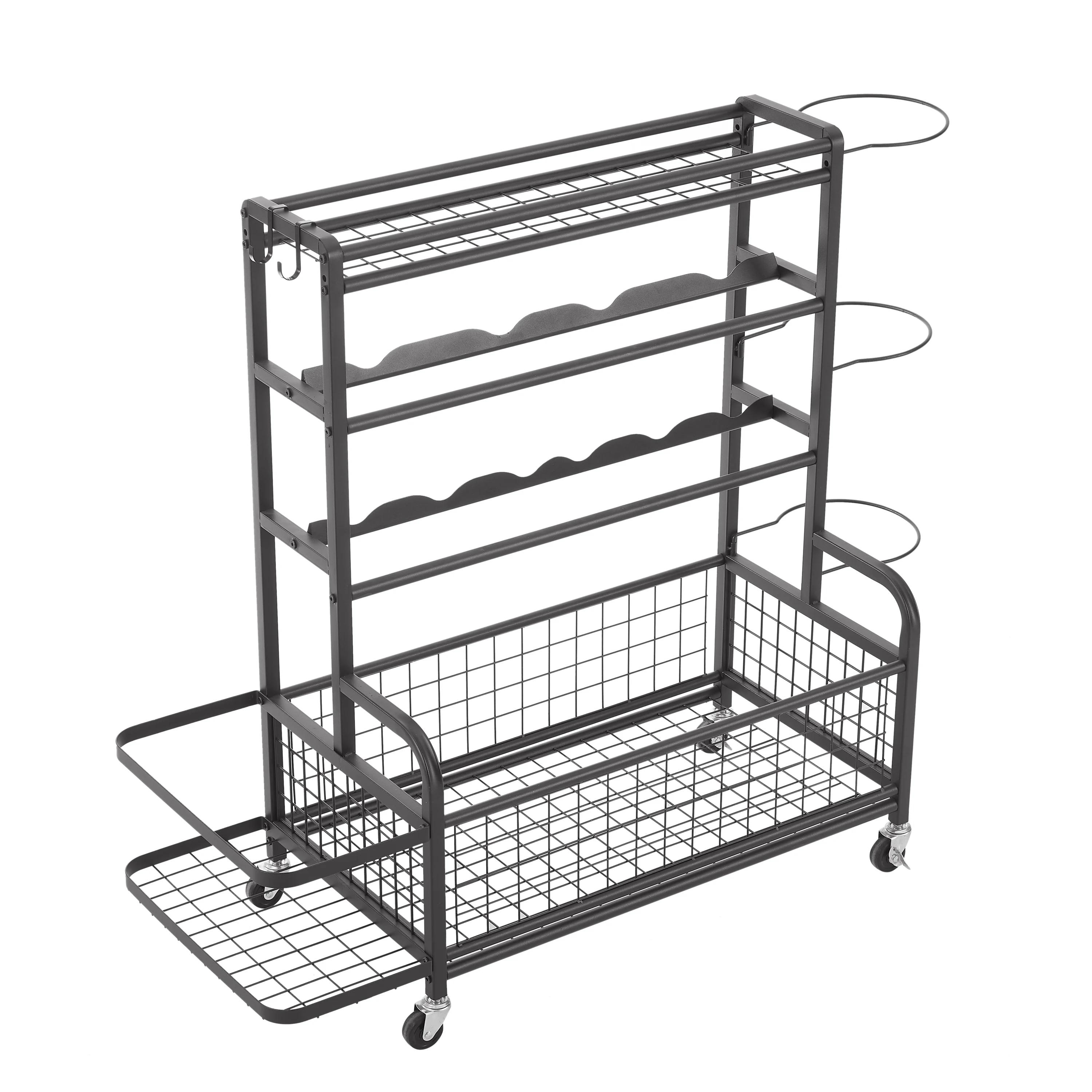 Polymères de stockage en métal à 4 niveaux avec roues roulantes, équipement de sport de basket-ball,
