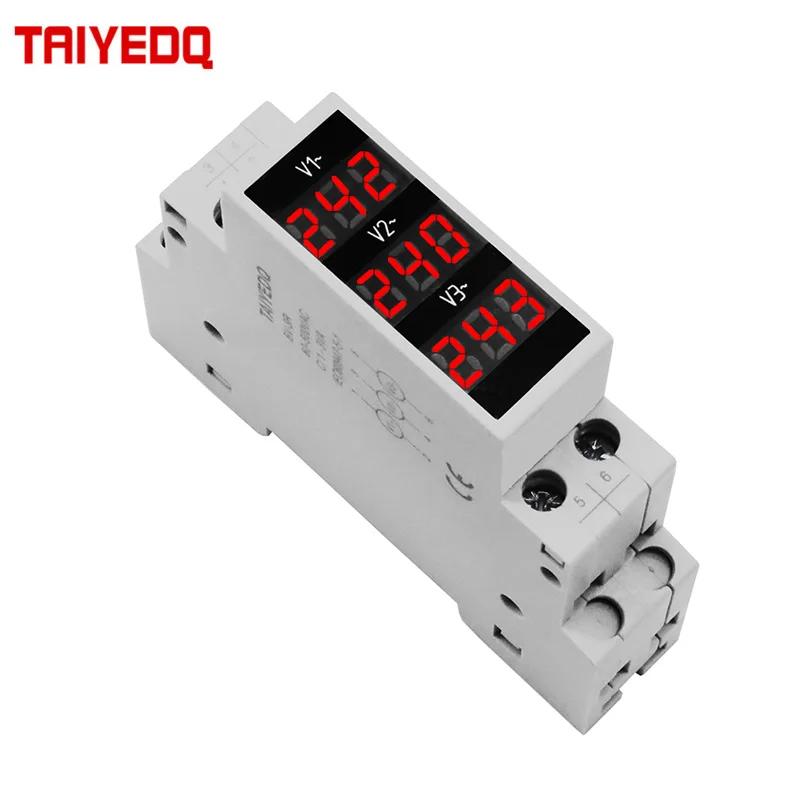 Voltmètre triphasé LED, Mini affichage numérique, compteur de tension modulaire 80-500VAC, Rail Din 