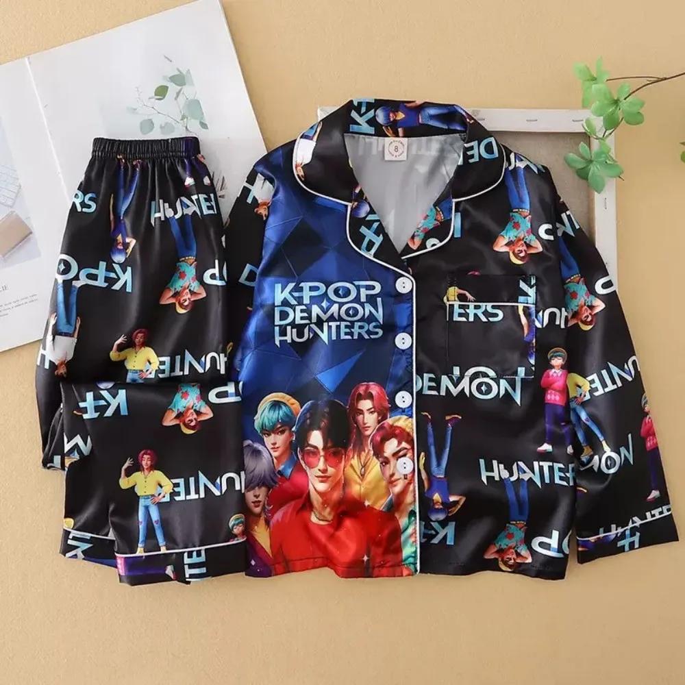 Ensembles de pyjamas pour filles en satin à manches longues rose et violet, pyjamas pour enfants Kpo